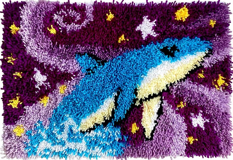 KitsMaster Galaxy Whale Latch Hook Kit for Adults | Starry Sky Craft Project with Pre-Printed Canvas, Yarn & Tool - Purple & Blue Ocean Fantasy Rug Making Kit 23.6''x15.8'' (Whale's Dream) - Image 1